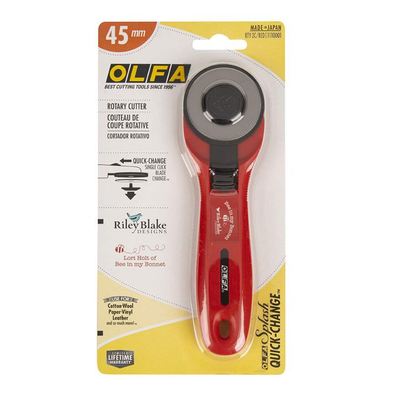 OLFA Lori Holt Riley Blake Red Quick Change 45mm Rotary Cutter RTY-2C-RED